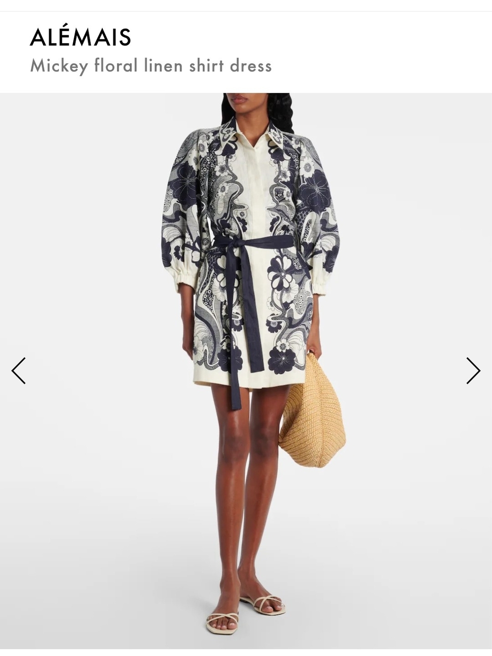 Alemais Navy & Cream Floral Linen Shirt Mini Dress